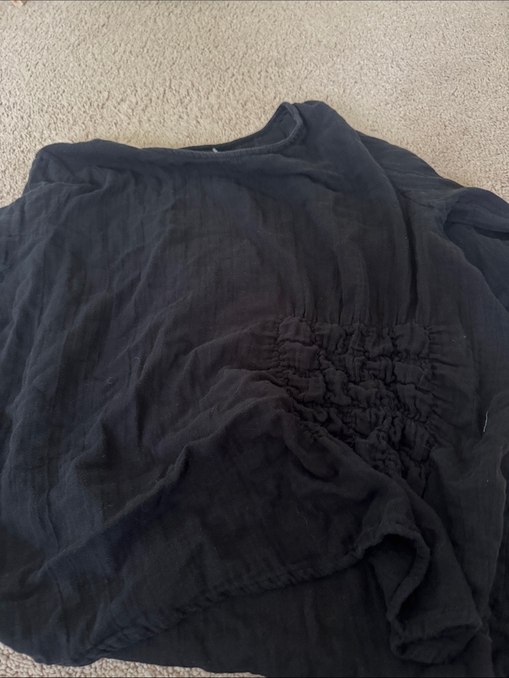 Women's Black Long-Sleeve Tee with Smocked Side Detail